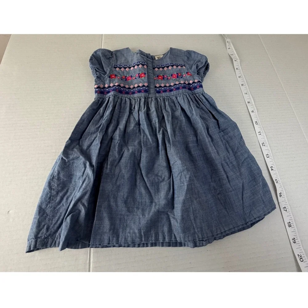 Baby B'Gosh 18M Girls Denim Embroidered Dress Cotton Buttons Daddy's Lil Cowgirl